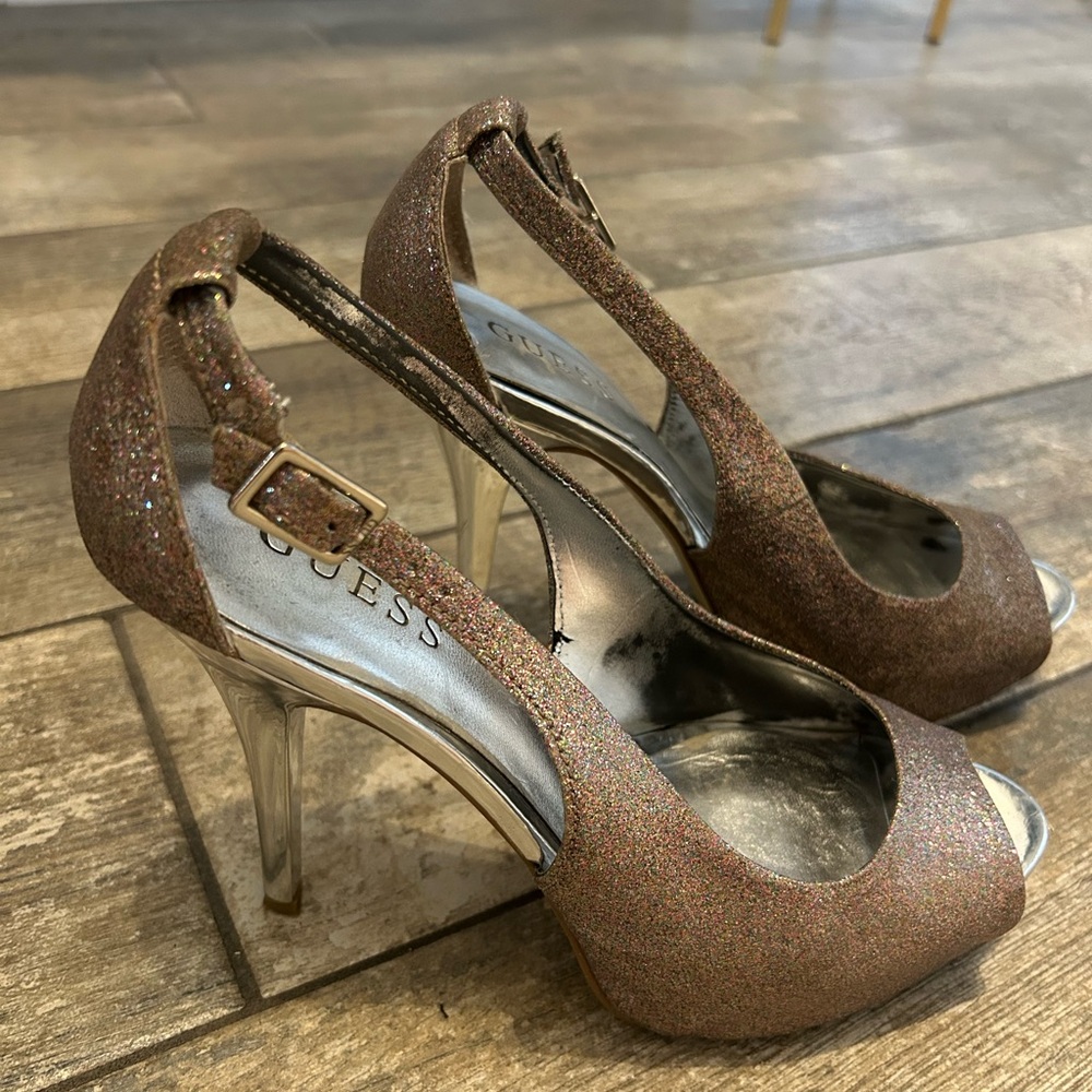 Guess Silver/ Stiletto Heels with Shimmer Finish